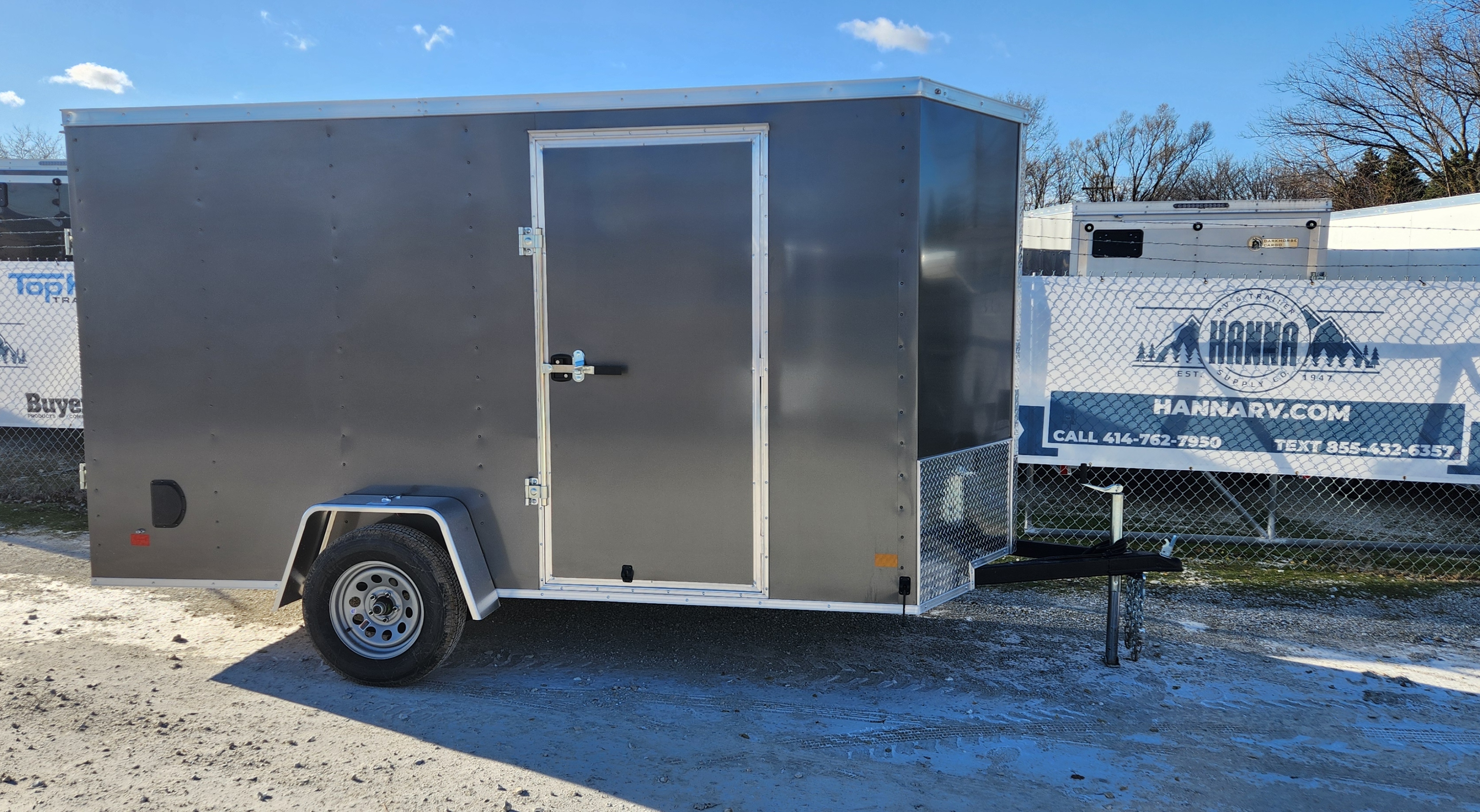 DarkHorse 6X12 Wedge Nose Single Axle Steel Cargo Trailer with Ramp Door, 6" extra Height- 1500 Series - Charcoal